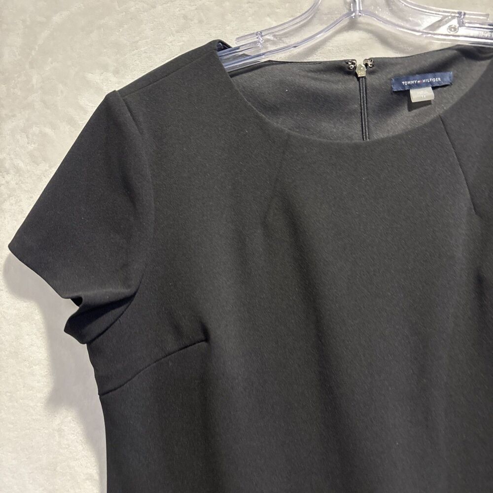 TOMMY HILFIGER Short Sleeve Stretch Crewneck Black Sheath Dress Womens 14 Career - Picture 2 of 13